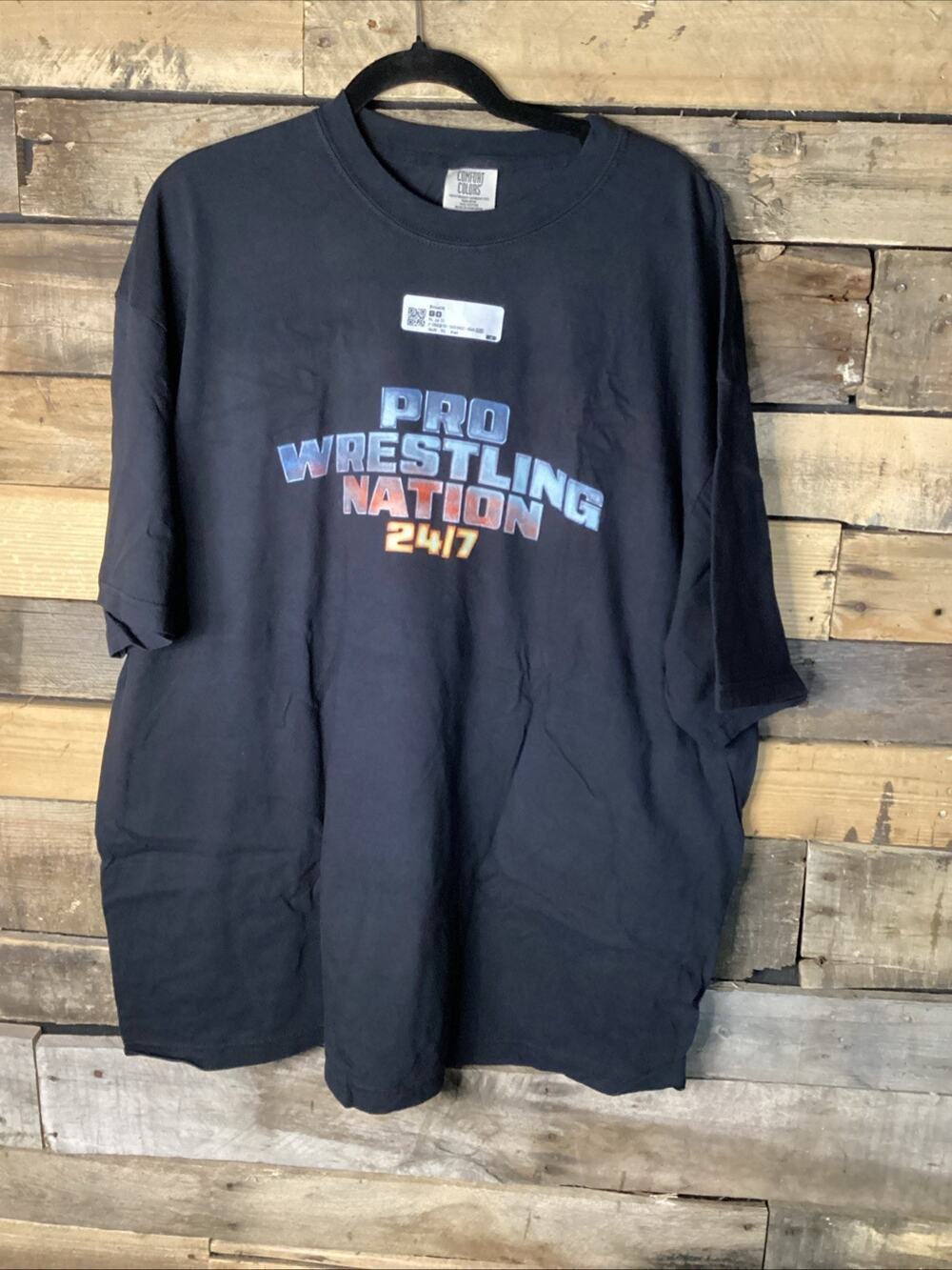 Unisex Pro Wrestling Nation Cotton 24/7 T-Shirt Tee, Black, Size 2XL